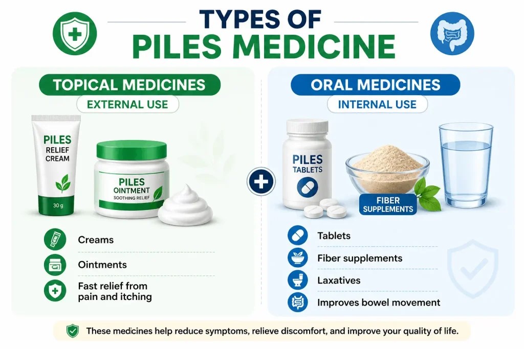 Types of piles medicine in Bangladesh including topical creams and oral tablets