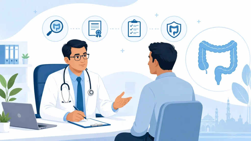 Piles specialist doctor in Bangladesh consulting a patient about hemorrhoid diagnosis and treatment options