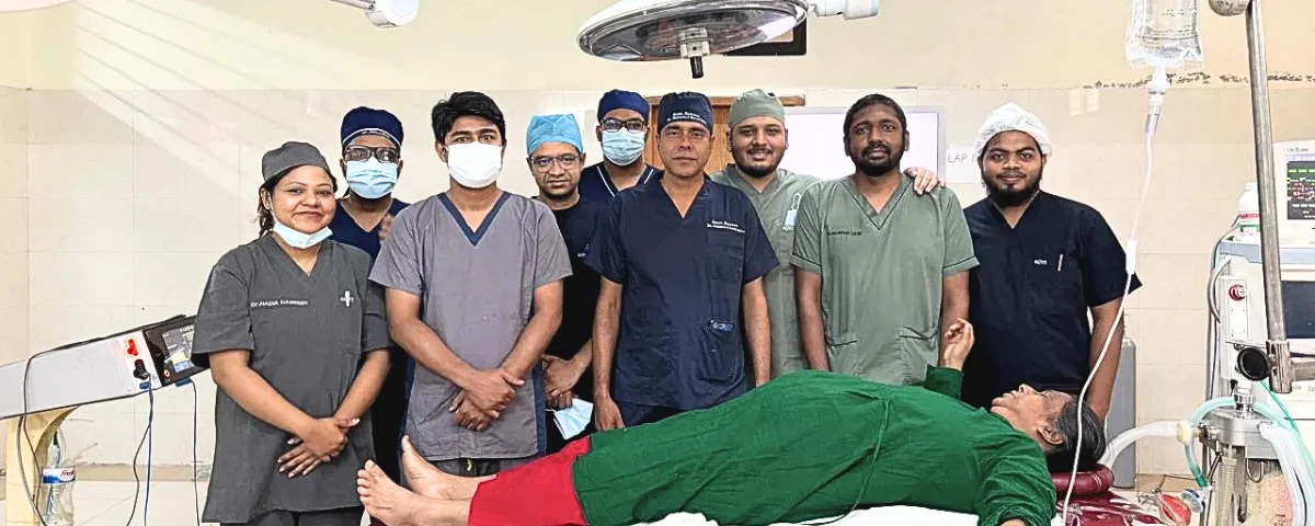 Dr. Muhammad Nazrul Islam performing hernia surgery in Dhaka